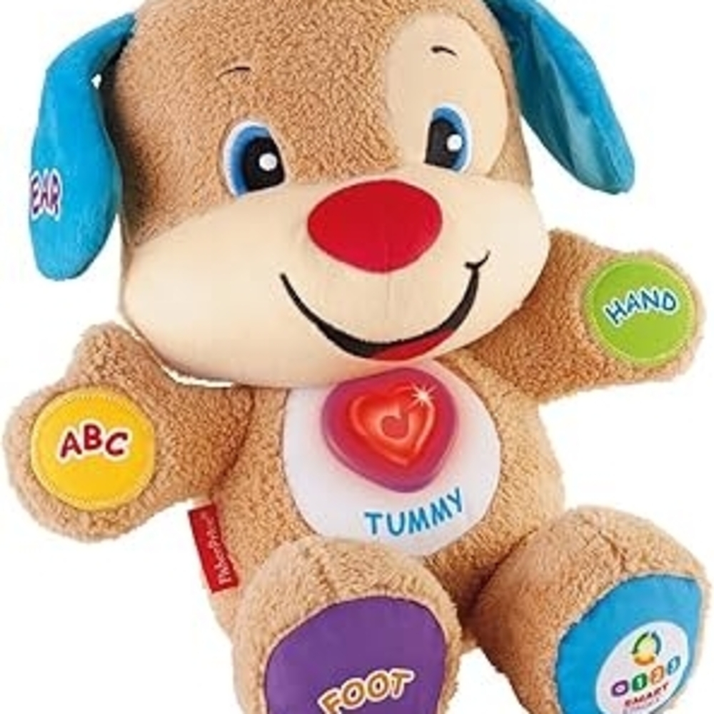 Brown and Blue Stuffed Puppy with Educational Features